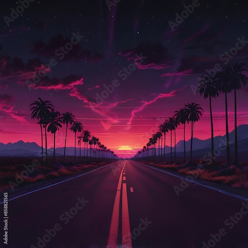 Synthwave road vibes sunset