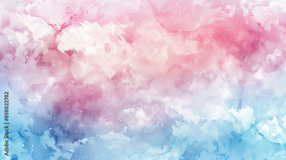 Fototapeta premium Beautiful Soft Pink and Blue Watercolor Background with Pastel Clouds, Perfect for Design Projects. High-Resolution Vector Graphic in Watercolor Illustration Style with Hyperrealistic and Hyperdetaile