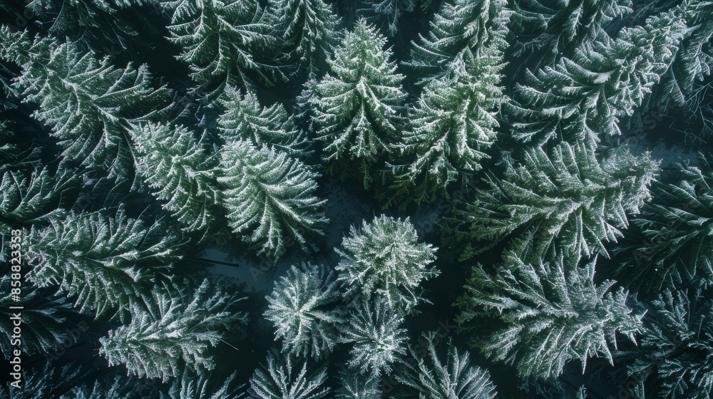 Top view of dark green forest landscape in winter Aerial natural scene of pine trees Countryside walkway gutters have a pine pattern on top. Adventure travel concept Top view of dark green forest landscape in winter Aerial natural scene of pine trees Countryside walkway gutters have a pine pattern on top. Adventure travel concept