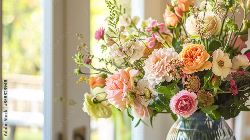 Beautiful bouquet of flowers in vase. Floral arrangement Beautiful bouquet of flowers in vase. Floral arrangement