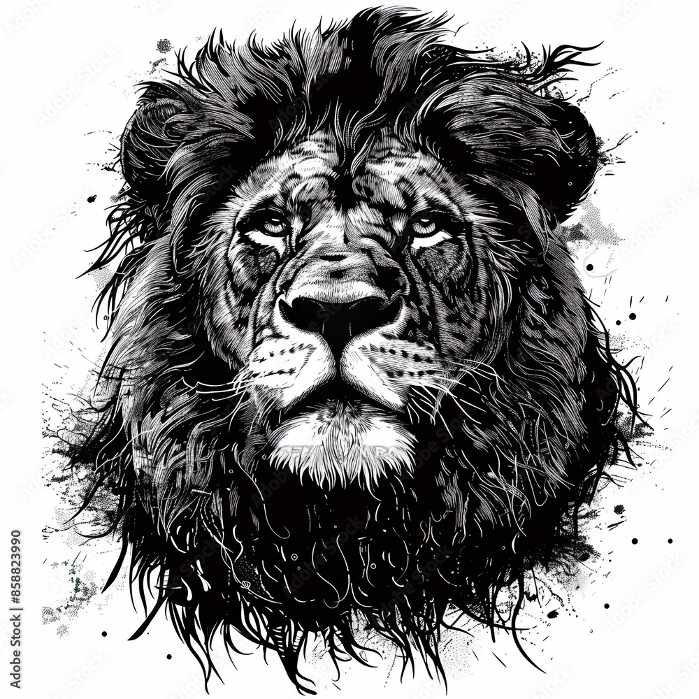 A black and white drawing of a lion A black and white drawing of a lion
