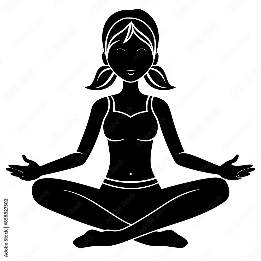 Black Color Silhouette of young Girl Yoga, Silhouette Vector Illustration, Black Color Silhouette of young Girl Yoga, Silhouette Vector Illustration,