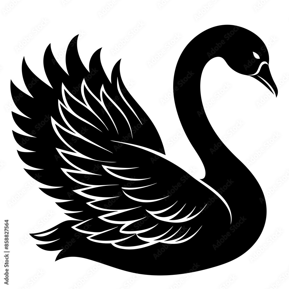 Fototapeta premium Black silhouette swan, vector illustration