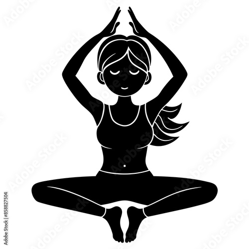 Black Color Silhouette of young Girl Yoga, Silhouette Vector Illustration,