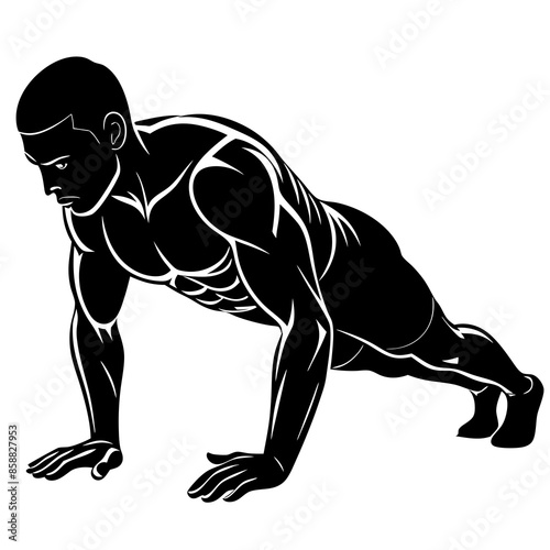 Bodybuilder performing a push-up on the ground vector silhouette © Rashed Rana
