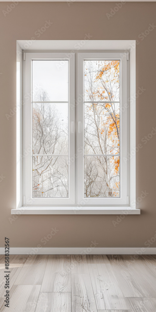 Fototapeta premium Window in a modern room filled with the light coming from it in a home decor composition. Real Estate interiors design with copy-space.