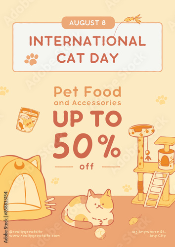 Orange Illustrative International Cat Day Poster  photo