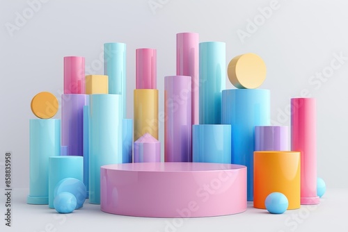 Pastel 3D market segmentation graphics on white background, contemporary and clean.
