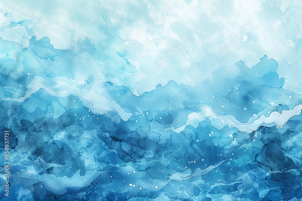 Abstract watercolor painting of ocean waves in shades of blue and white, capturing the essence of the sea's tranquility and movement. Abstract watercolor painting of ocean waves in shades of blue and white, capturing the essence of the sea's tranquility and movement.