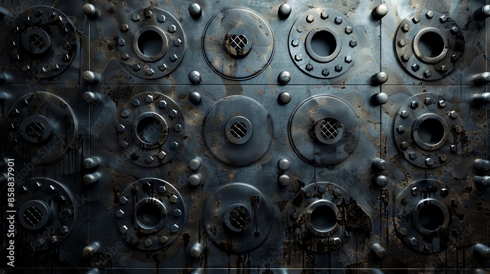 Close-up of an industrial metal wall with various circular gears and bolts, showcasing a worn, gritty texture and intricate mechanical details. Close-up of an industrial metal wall with various circular gears and bolts, showcasing a worn, gritty texture and intricate mechanical details.