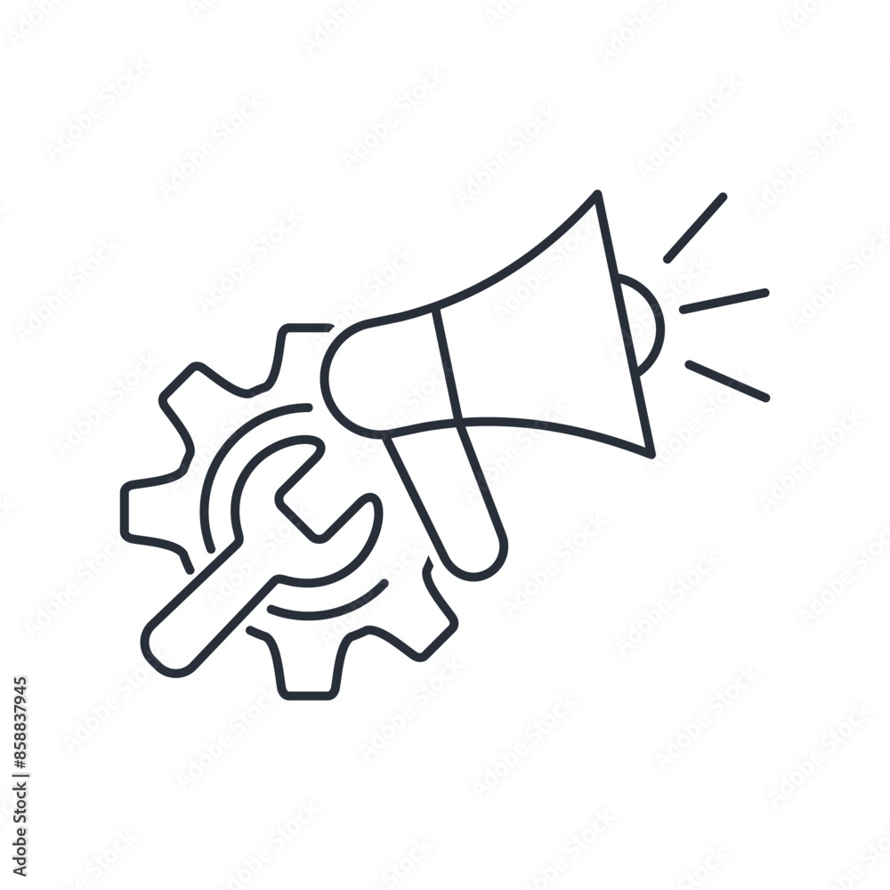 Advertising settings. Ad marketing. Vector linear icon isolated on white background. Advertising settings. Ad marketing. Vector linear icon isolated on white background.