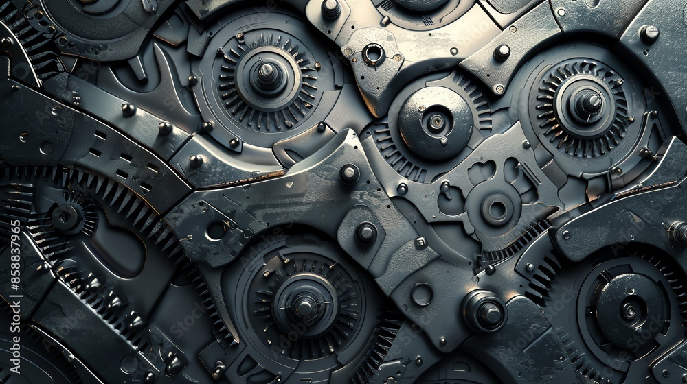 Close-up of intricate mechanical gears and cogs, showcasing the complexity and precision of industrial engineering and machinery.