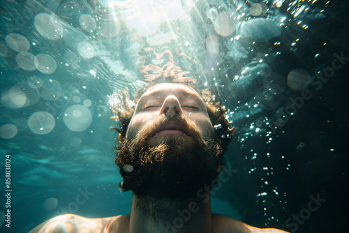 a man with a beard and a beardless face is underwater photo