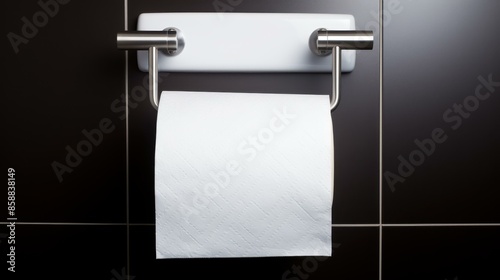 Closeup view of white toilet paper in a bathroom setting.