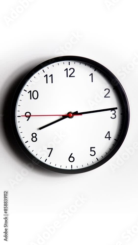 Round Wall Clock time lapse. Clock Counting Down 24 Hour Day Fast Speed. Clock with moving arrows. Clock time lapse UHD 4K. 12h loop. Black Frame, Red pointer second pointer. Time running fast