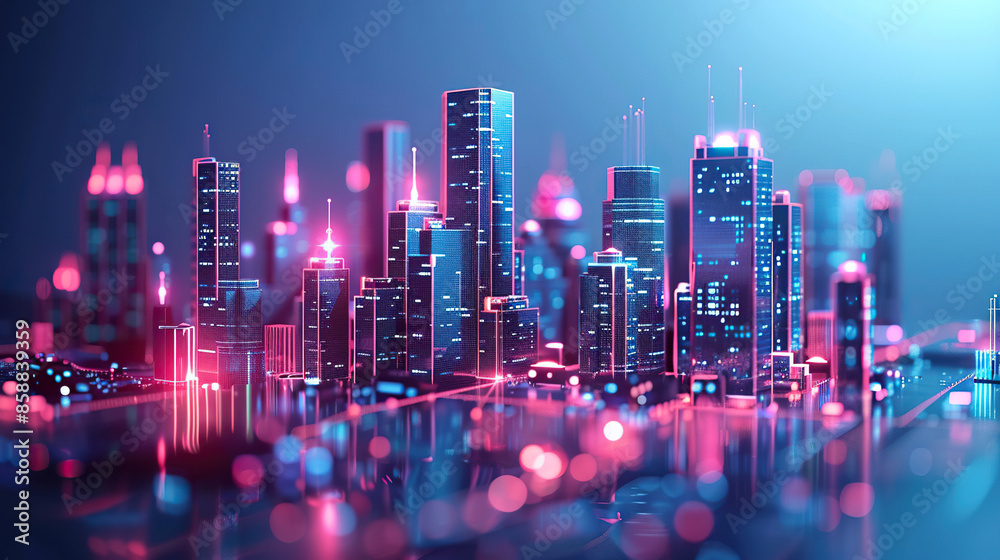 City at night with a skyline, urban lights illuminating skyscrapers City at night with a skyline, urban lights illuminating skyscrapers