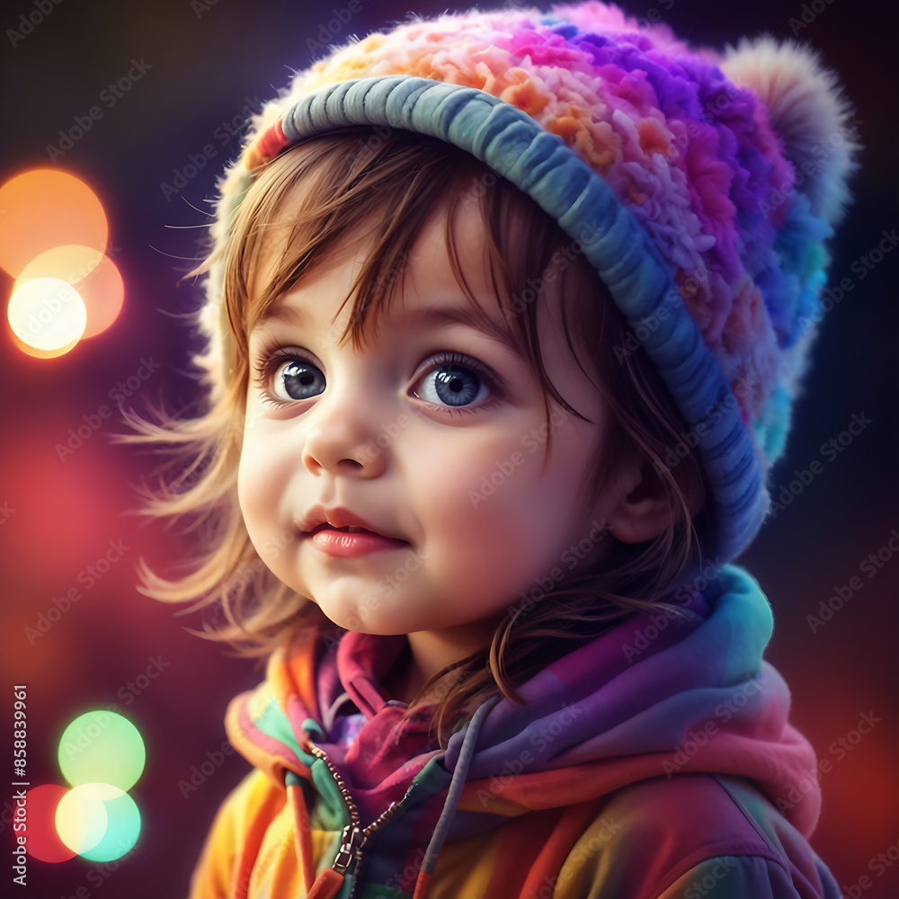 colourful image of cute kid with blurred night background. colourful image of cute kid with blurred night background.