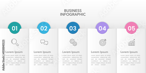 5 steps or options infographic design template to success. Business presentation, Banner, Brochure, Report and Planning. Vector illustration.
