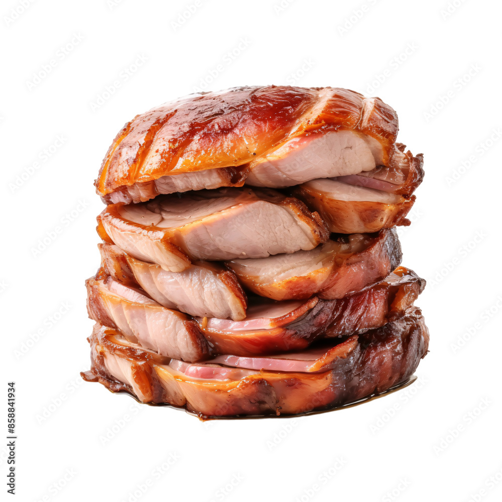 Savory baked pork stack isolated on white background, Fresh pork stack Savory baked pork stack isolated on white background, Fresh pork stack