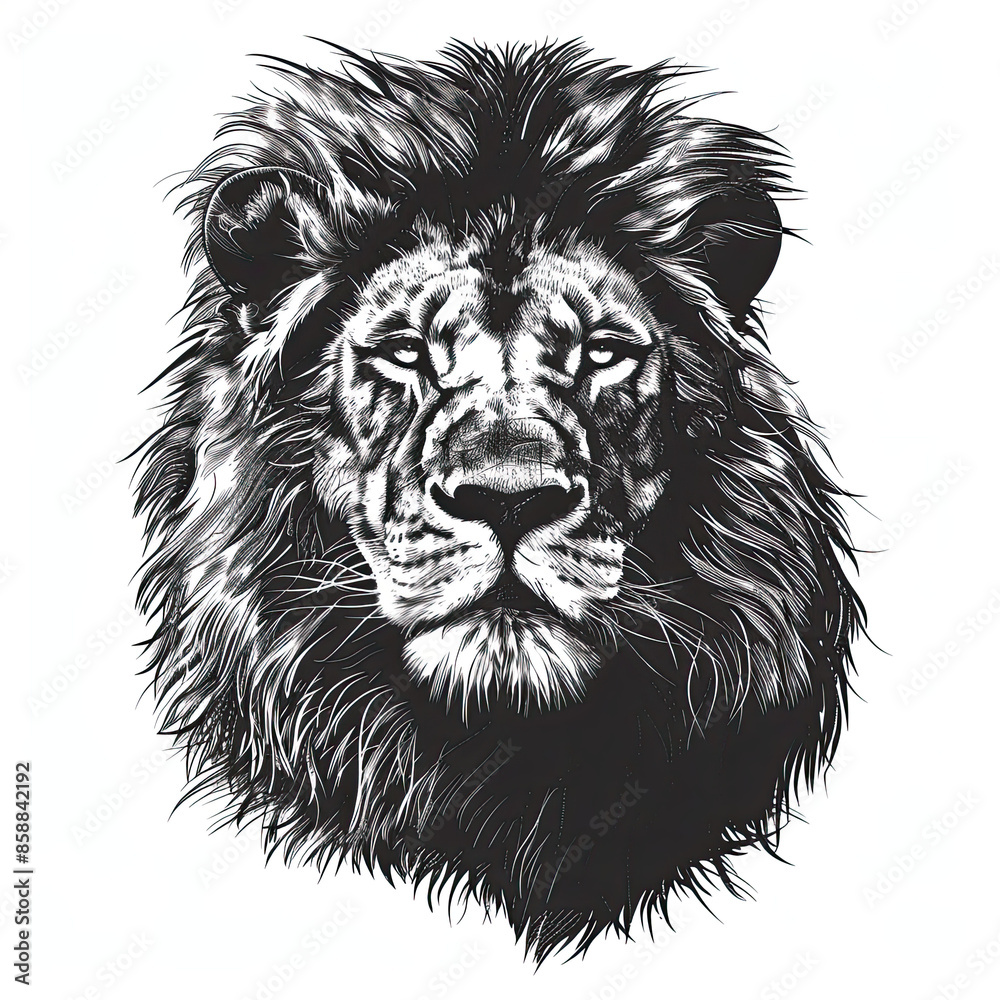 A black and white drawing of a lion