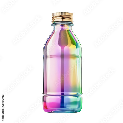 Wallpaper Mural Colorful iridescent glass bottle with gold cap, isolated on white background, displaying vibrant rainbow hues in a transparent container. Torontodigital.ca