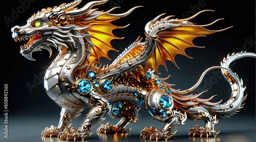Majestic Sapphire Gold Mechanical Dragon