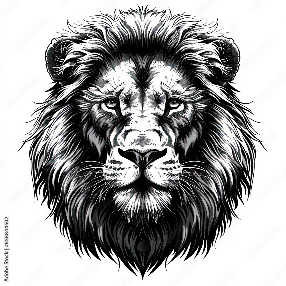 A black and white drawing of a lion A black and white drawing of a lion