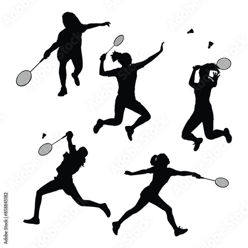 Female Badminton Player Silhouette Vector Art Bundle