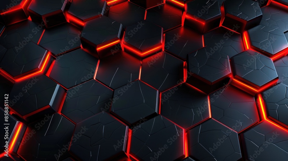 Abstract Hexagon Pattern with Red Glowing Edges