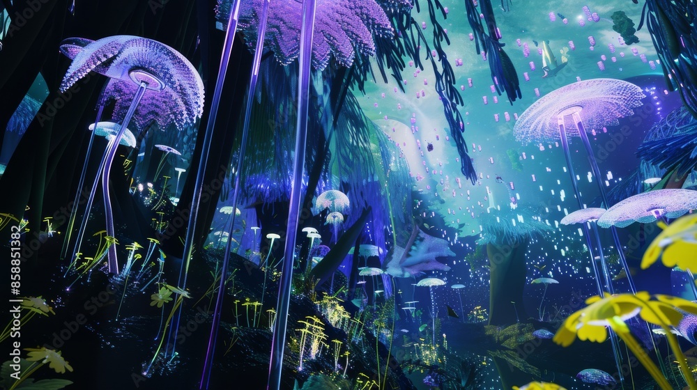 Virtualized Ecosystem AI-generated digital ecosystem teeming with virtual lifeforms and ...