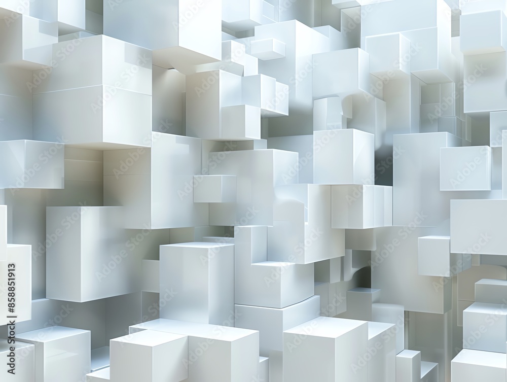 Abstract geometric background with white 3D cubes forming a complex and modern structure. Perfect for design and architectural themes. Abstract geometric background with white 3D cubes forming a complex and modern structure. Perfect for design and architectural themes.