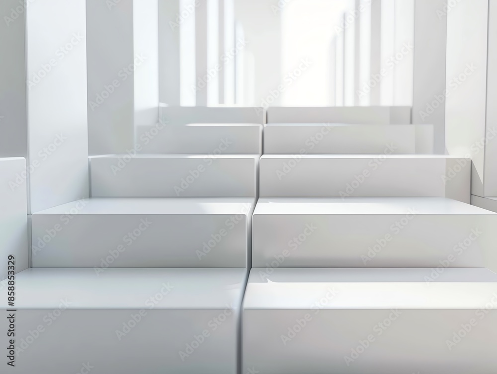 Modern abstract white staircase with soft lighting and clean lines, leading to a bright, ethereal space. Minimalist architectural design. Modern abstract white staircase with soft lighting and clean lines, leading to a bright, ethereal space. Minimalist architectural design.