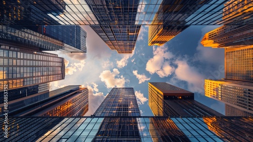 From this angle, the office towers seem to reach for the sky, their facades gleaming with the sheen of prosperity. Workers inside are like ants in an anthill, each contributing to the hive of photo