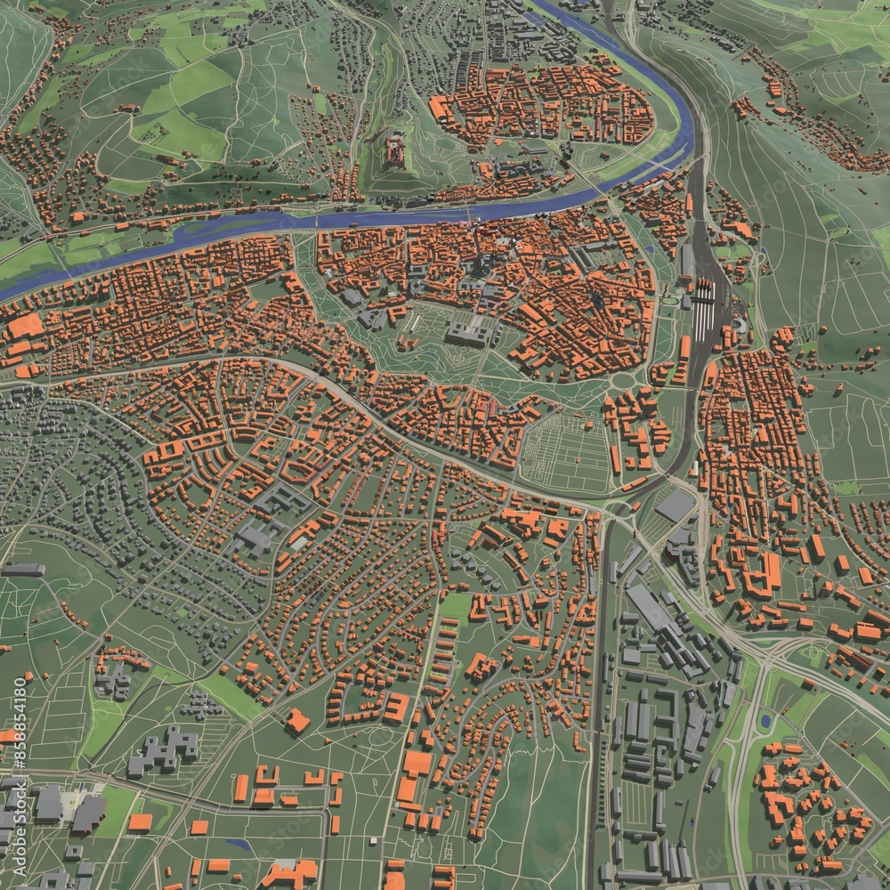 Obraz premium 3D illustration of city and urban in Wurzburg Germany