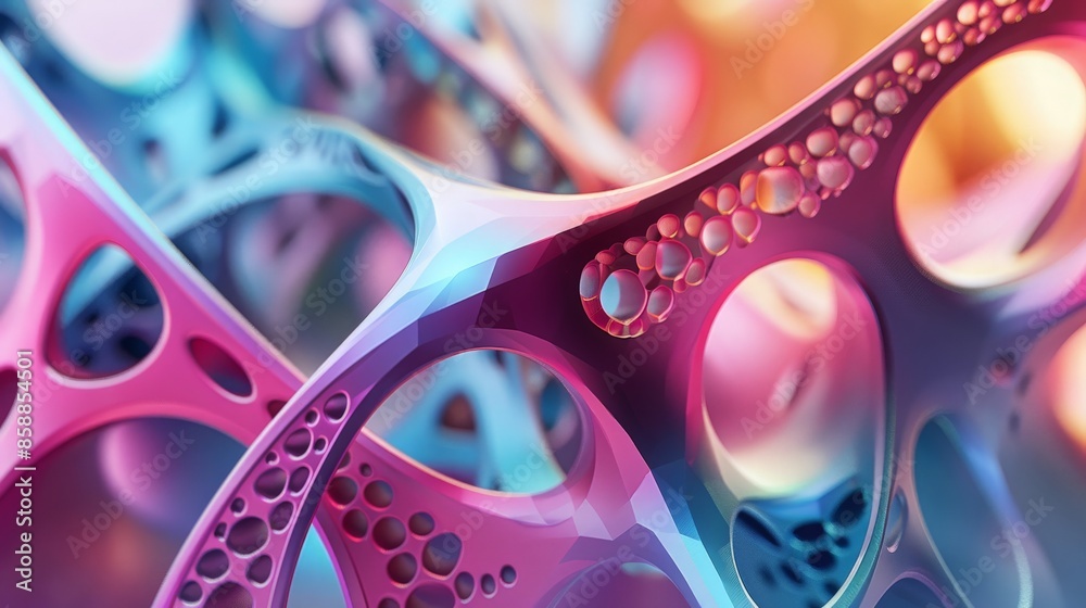 Obraz premium Colorful Abstract Geometric 3D Shapes with Fluid Organic Forms and Vibrant Hues