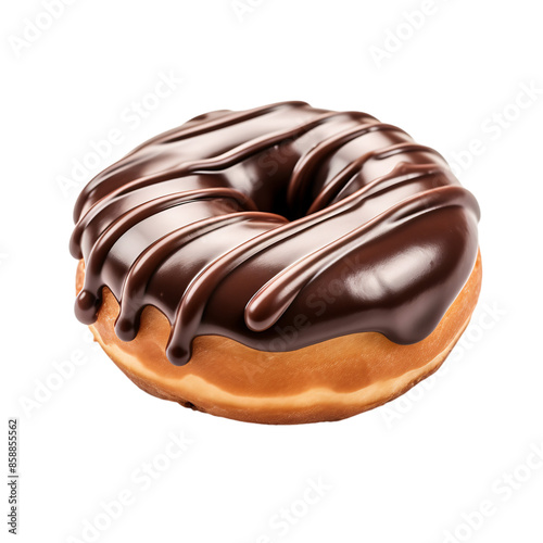 Chocolate filled, glazed big donut isolated on white background