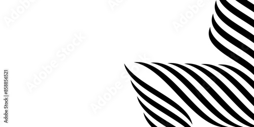 Black on white abstract perspective line wave with 3d dimensional effect isolated on white background