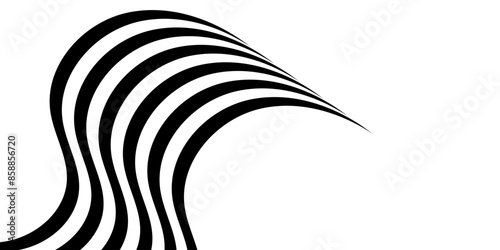 Black on white abstract perspective line wave with 3d dimensional effect isolated on white background