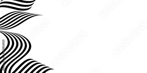 Black on white abstract perspective line wave with 3d dimensional effect isolated on white background