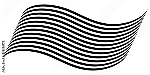 Black on white abstract perspective line wave with 3d dimensional effect isolated on white background