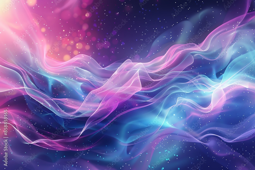Abstract background with swirling, ethereal, neon-colored smoke and glowing lights. Abstract background with swirling, ethereal, neon-colored smoke and glowing lights.
