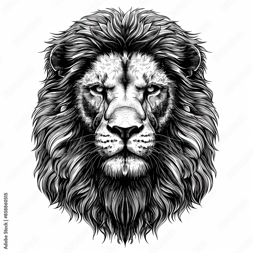 A black and white drawing of a lion A black and white drawing of a lion