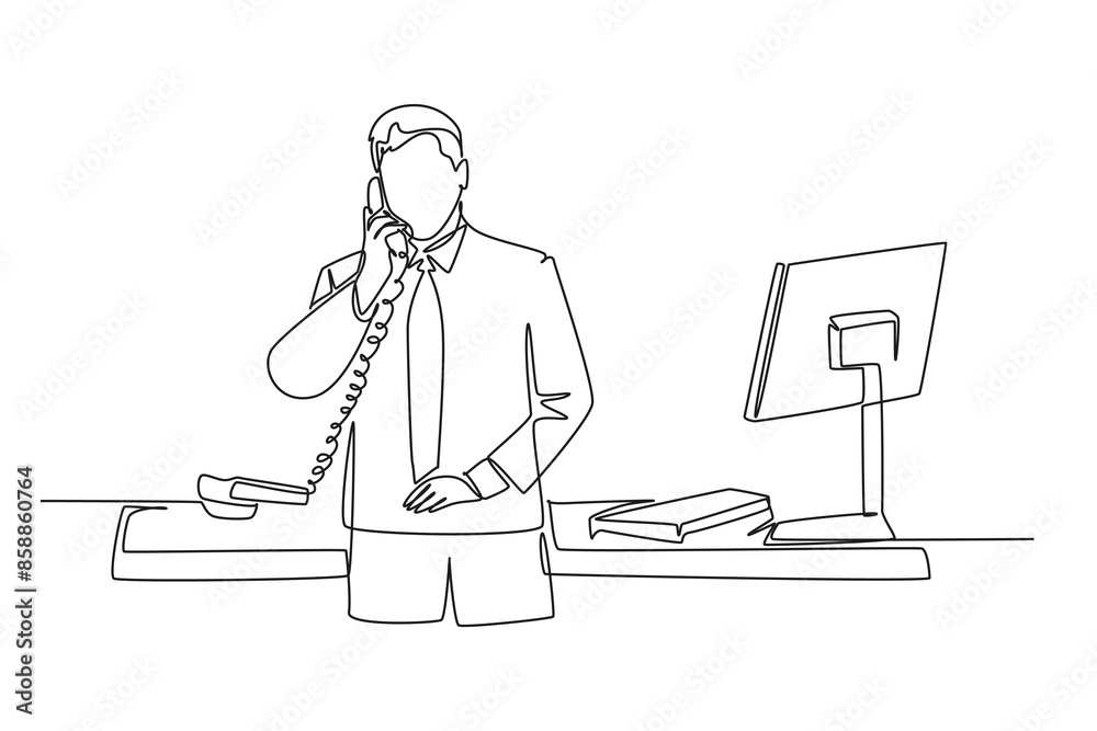 custom made wallpaper toronto digitalSingle one line drawing young marketing manager discussing sales report from sales division during receiving phone call. Company report. Modern continuous line draw design graphic vector illustration