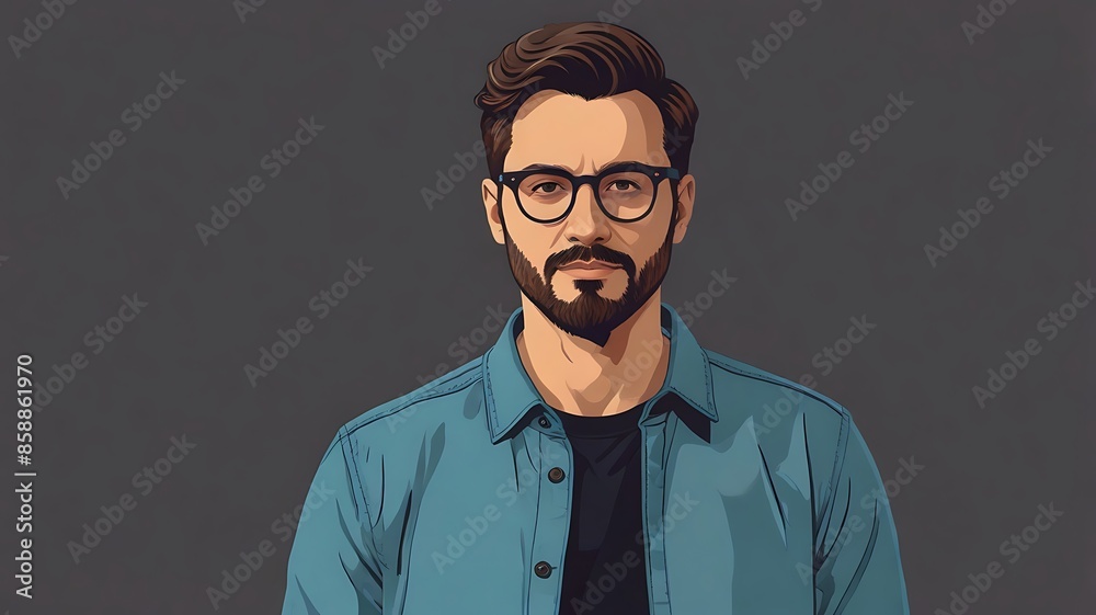 Fototapeta premium Vector of a Character Standing Alone Wearing Glasses Avatar