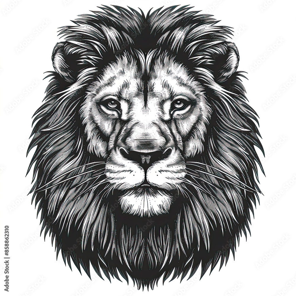 A black and white drawing of a lion A black and white drawing of a lion