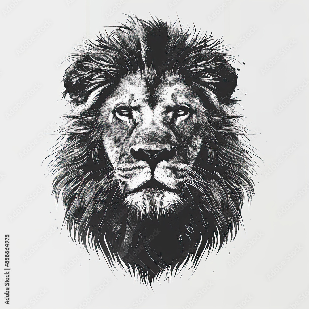 A black and white drawing of a lion A black and white drawing of a lion