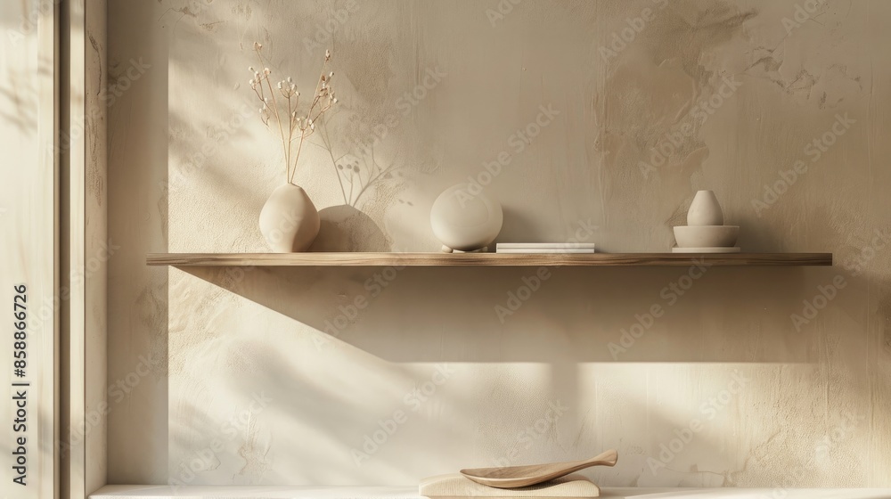 Neutral shelf on pale background Neutral shelf on pale background