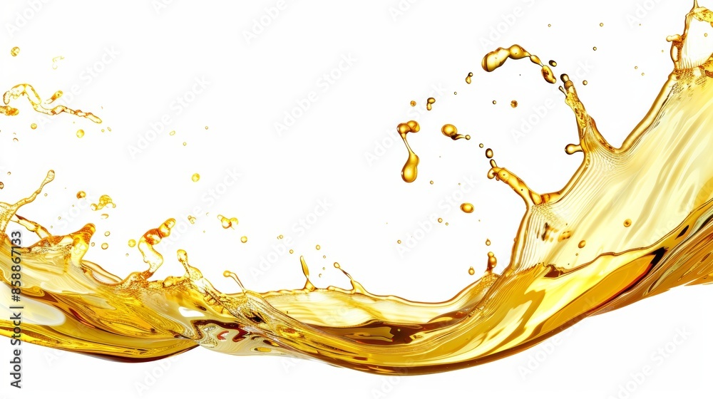 Fototapeta premium Yellow oil splash on a white background, liquid texture, artistic element.