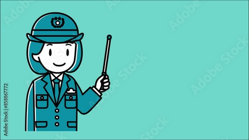 指示棒を持ち口パクで説明する女性警察官