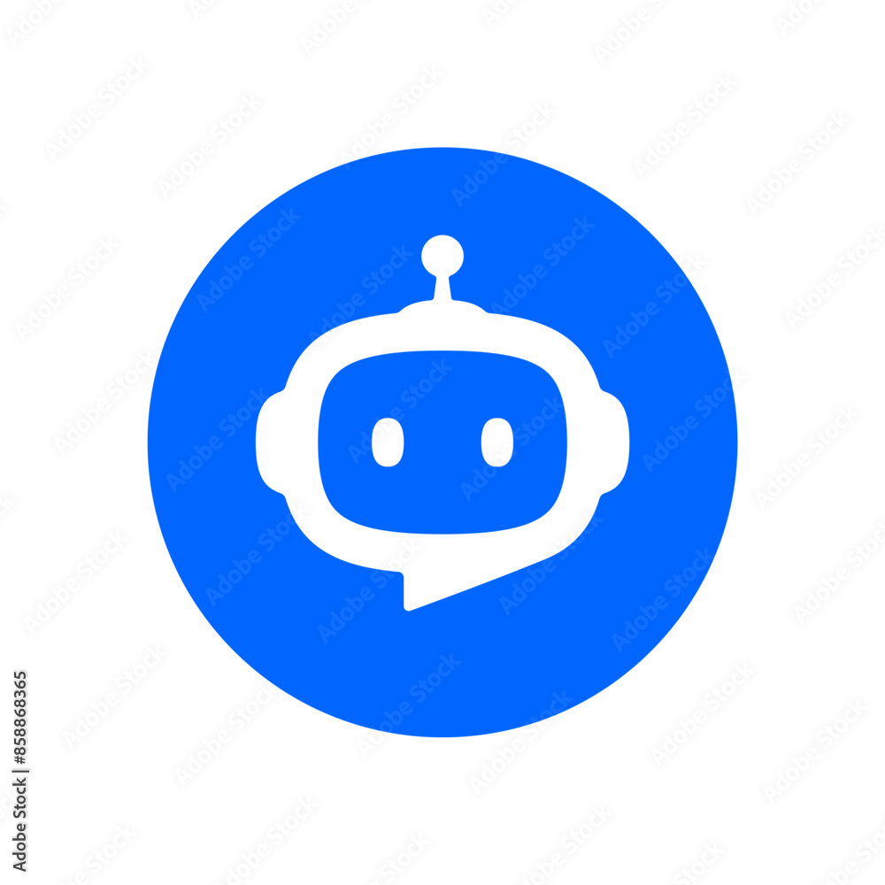 Chat Bot icon. Virtual smart assistant Bot sign design. Robot head with speech bubble in circle. Customer support service Chat Bot. Vector illustration isolated on white background Chat Bot icon. Virtual smart assistant Bot sign design. Robot head with speech bubble in circle. Customer support service Chat Bot. Vector illustration isolated on white background